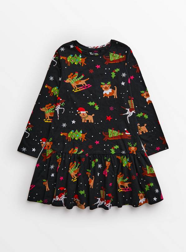 Buy Christmas Black Dog Print Jersey Dress 7 years Dresses jumpsuits and outfits Tu